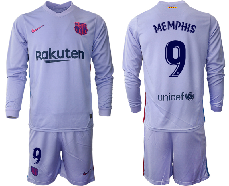 Men 2021-2022 Club Barcelona Second away purple Long Sleeve #9 Soccer Jersey->barcelona jersey->Soccer Club Jersey